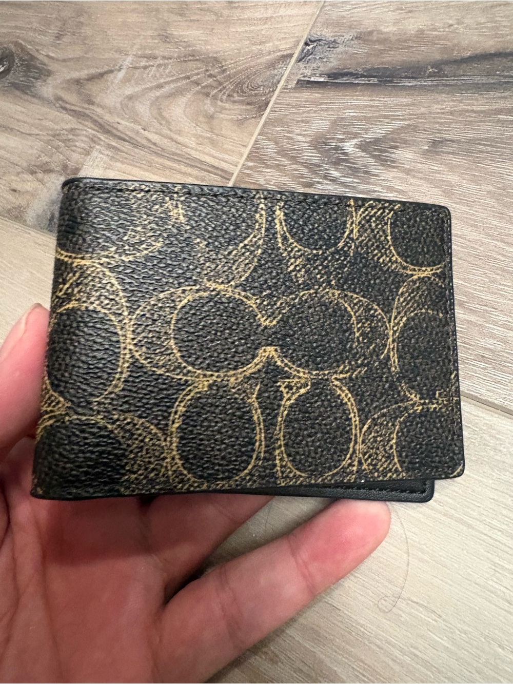 Coach Compact Bifold Wallet in Black and Brown Signature Canvas - Picture 4 of 8